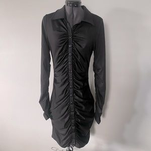 NWOT WOMEN'S ROUGED BUTTON DOWN FORM FITTING DRESS, SIZE SMALL, BLACK